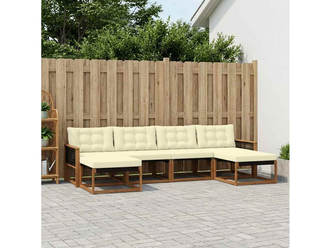 Vidaxl Conjunto De Sofás Para Exterior 6 Unid. Natural E Creme