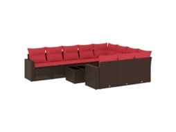 Conjunto de 11 Sofás de Jardim C/ Almofadões Vime Pe Castanho MAISON EXCLUSIVE (11 pcs)
