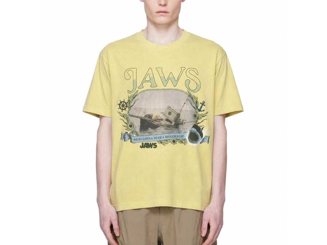 Rockinstone Jaws Movie Boat Sinking Florals Heather Yellow Adult T-shirt Size:s