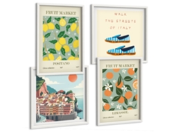 Composição De Quadros Frutas Tropicais Motivos Retro Espelharte (4 Peças)