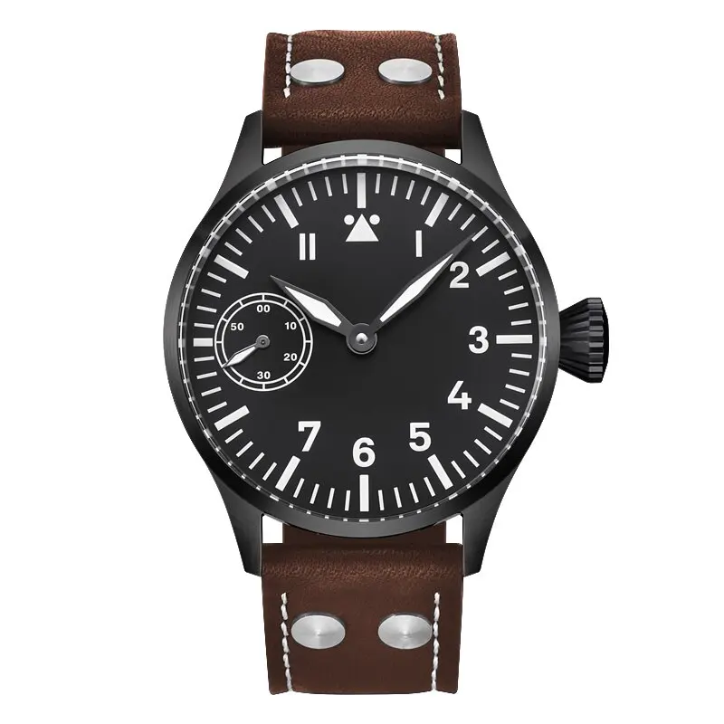 (preto) Relógio Masculino Mecânico Manual De 44 Mm, Pulseira De Couro, Luminoso E À Prova D'água.