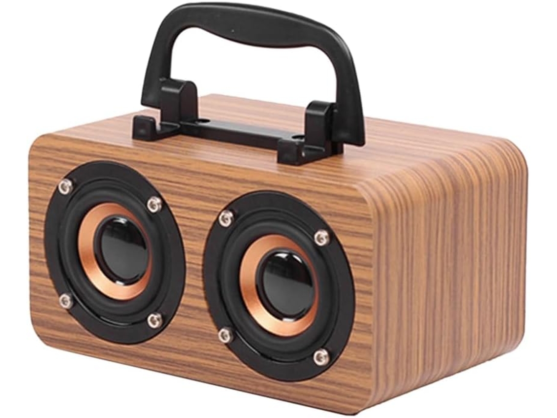 Caixa de Som Portátil de Madeira com Bluetooth 5.0 Estéreo de Dois Canais e Rádio Fm. SFUSHOS