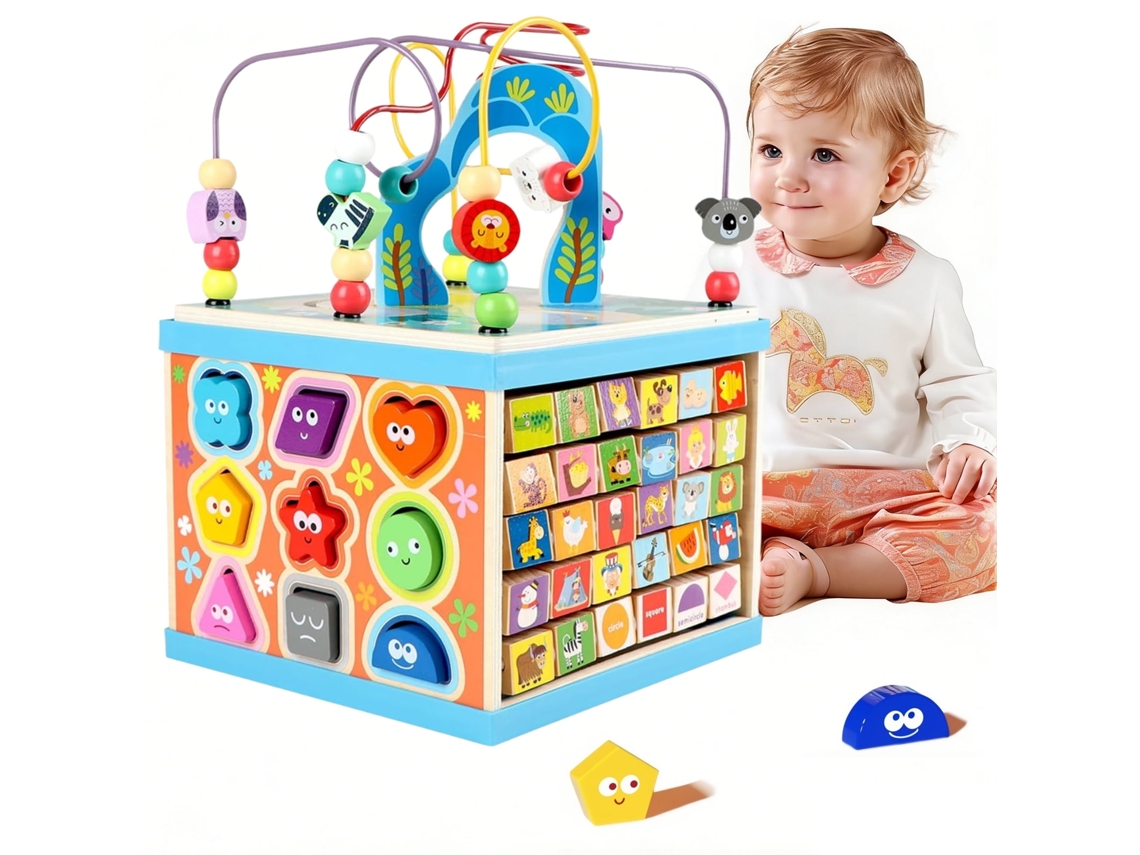 Cubo de Atividades Multifuncional de Madeira, Brinquedo Educativo Montessori para Crianças a Partir de 1 Ano GERTIZ
