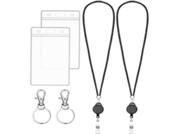 Porta Crachá Vertical Com Cordão Retrátil Preto, Estojo Transparente Antirriscos Cartões De Identificação E De