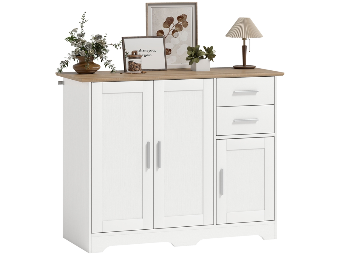 Aparador Para Sala Com 3 Portas 2 Gavetas Branco E Madeira Natural