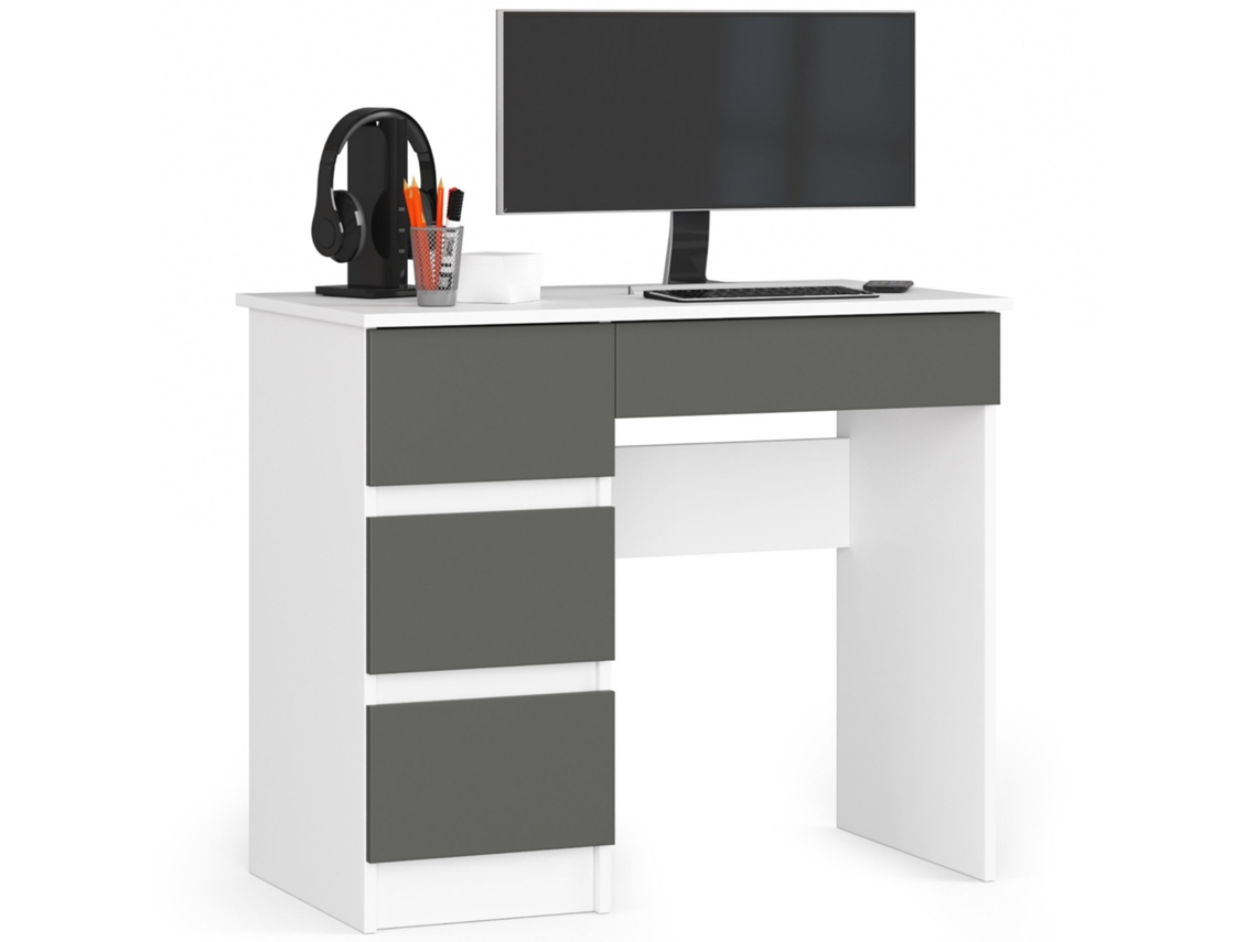 Mesa De Escritório A-7 Com Gavetas - Branco/cinza Esquerdo - Estrutura Retangular De 90x77x50 Cm
