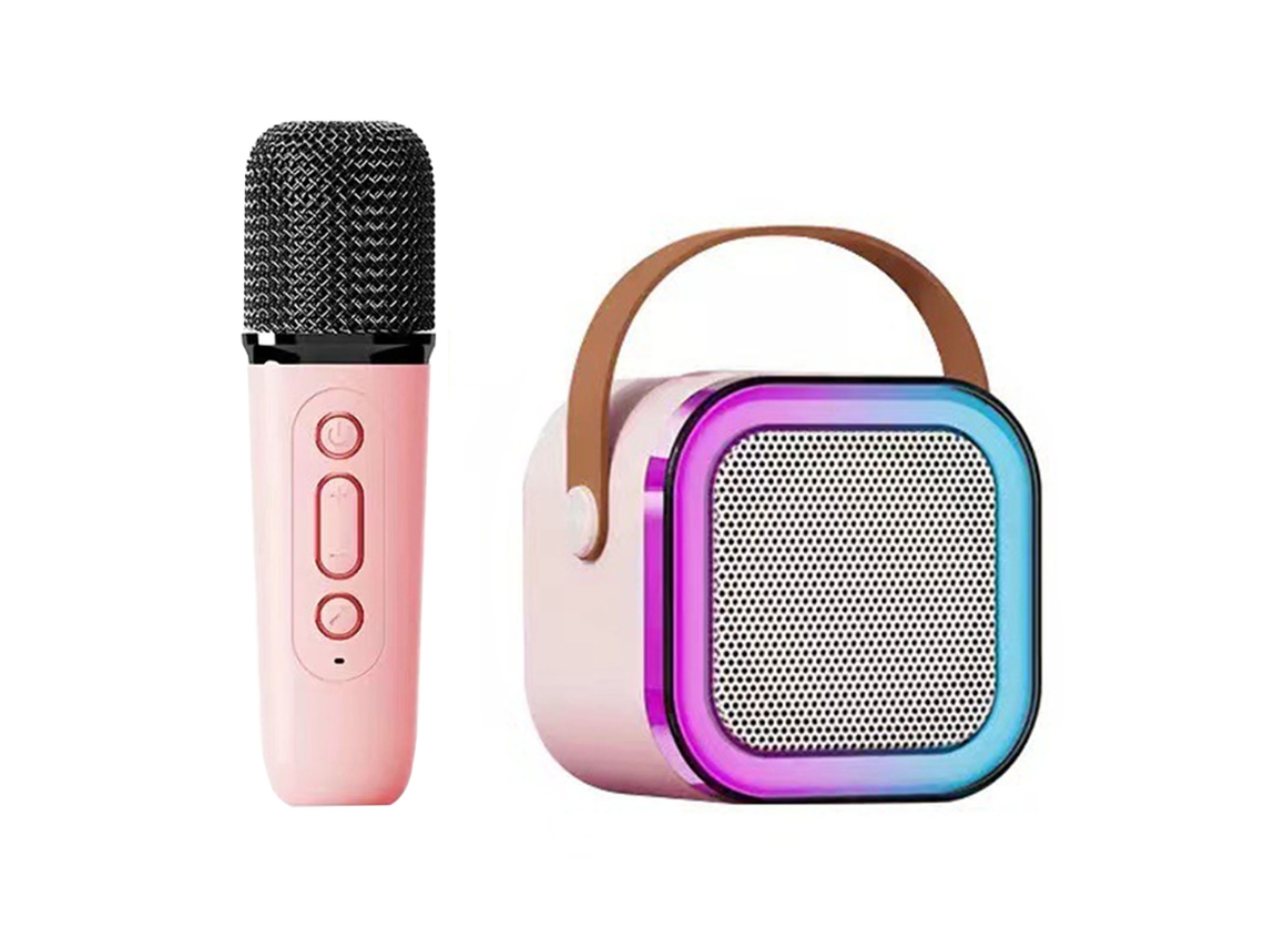 Máquina de Karaokê Portátil com Microfone Sem Fio, Efeitos de Luz e Bluetooth Rosa | S/MARCA