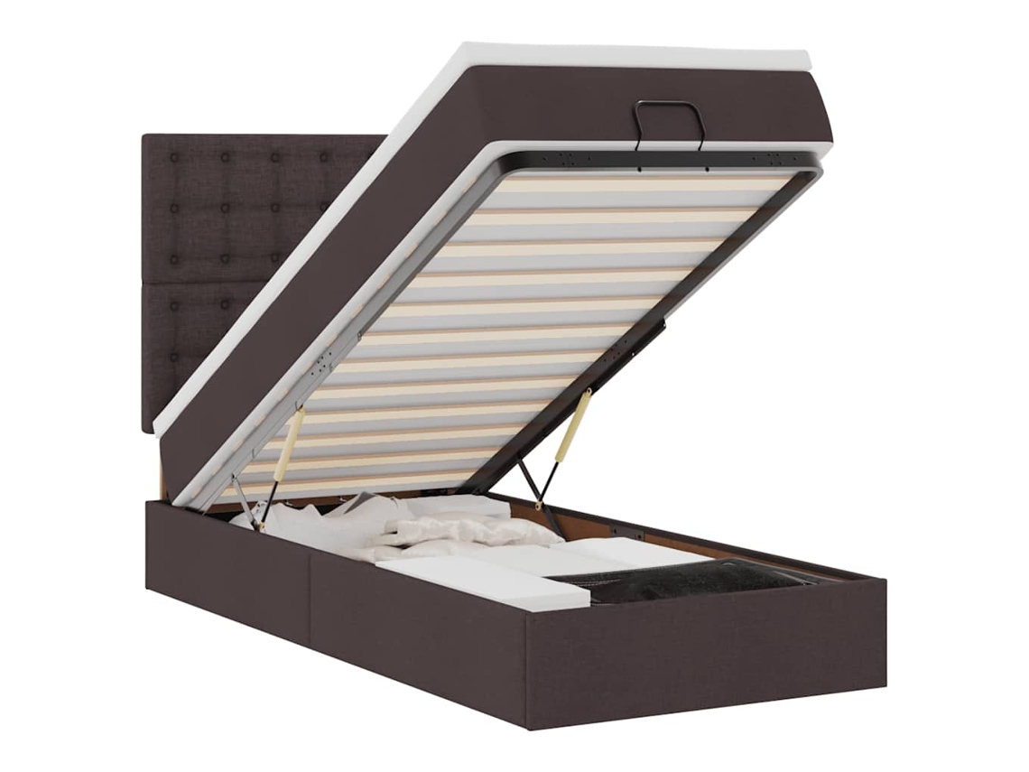 Cama Otomana com Colchão Leds Tecido Castanho Escuro MAISON EXCLUSIVE (90x200 cm)