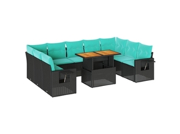 Maison Exclusive - 10 Pcs Conjunto Sofás De Jardim C/ Almofadões Vime Pe Preto