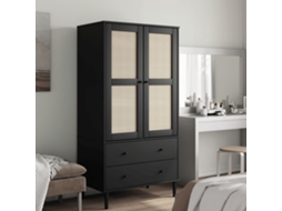 Vidaxl Roupeiro Senja Aspeto De Vime 90x55x175 Cm Pinho Maciço Preto