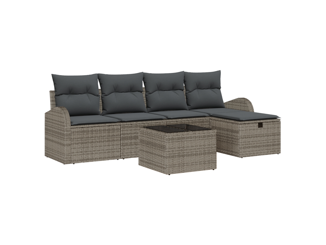 Conjunto 6 Sofá De Jardim Vidaxl Cinzento Vime Pe