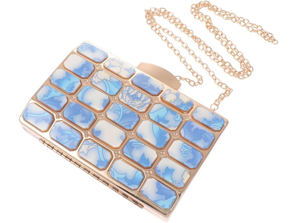 Clutch Quadrada Elegante De Porcelana Azul, Peça Única, Ideal Para Casamentos, Festas E Eventos Noturnos.