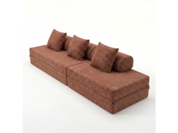 Sofá Modular 3+2 Lugares Convertível Veludo Listado Terracota SKOFFA
