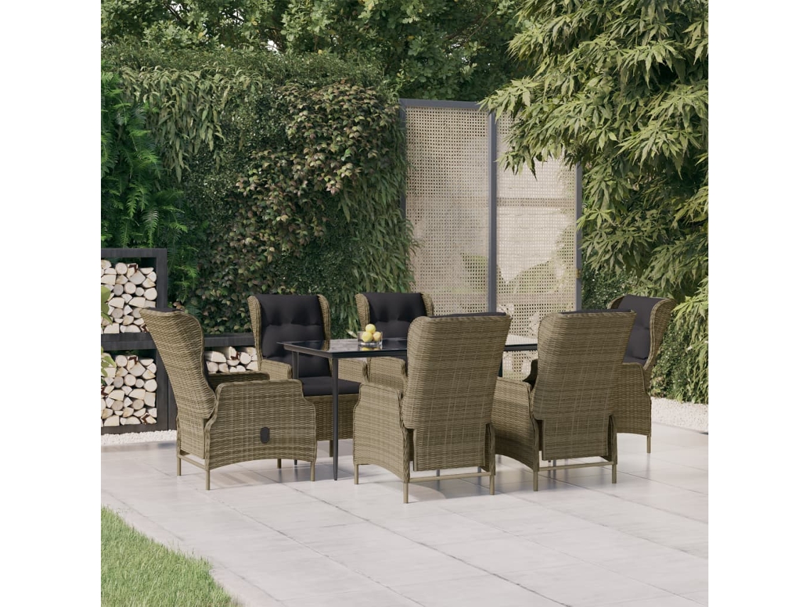 Conjunto De 7 Peças De Jantar Para Jardim Vime Pe Castanho Dkd Home Decor