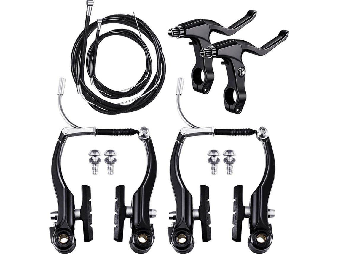 Conjunto Completo De Freios Para Bicicleta Mtb Com Cabos Internos E Externos E Alavancas Preto