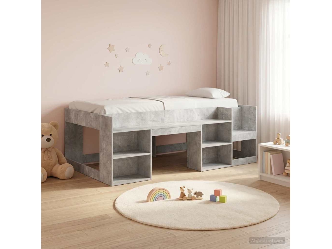 Vidaxl Estrutura De Cama Infantil Com Armazenamento Cinzento Cimento
