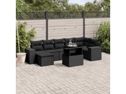Vidaxl 8 Pcs Conjunto Sofás de Jardim com Almofadões Vime Pe Preto