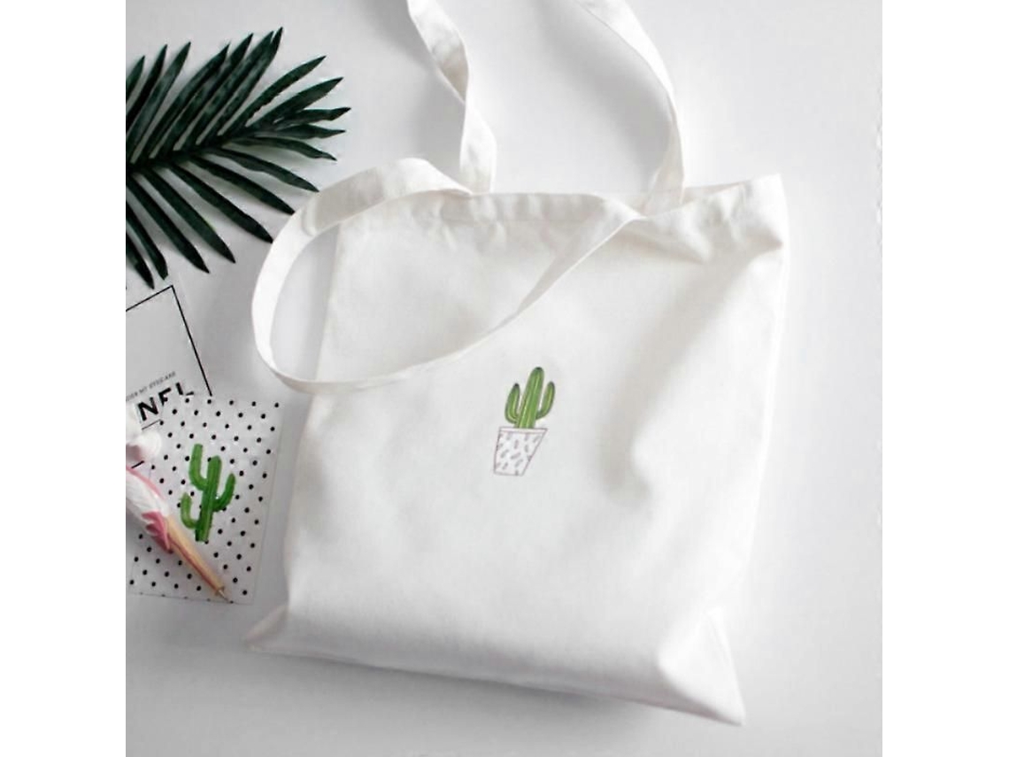 Sacola De Compras Reutilizável Com Estampa De Cactos, Feminina, Em Lona, ​​estilo Tote, Com Estampa De Desenho Animado, Ecológica, Para Usar No O