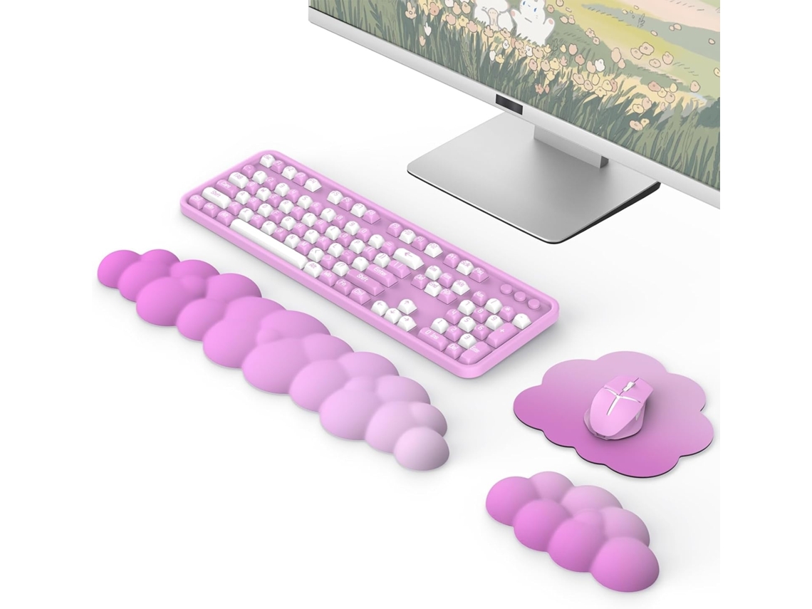 Lurelia Descanso De Pulso Ergonómico Para Teclado E Rato Rosa Espuma Confortável