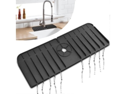Tapete de Silicona para Grifo, Captador de Goteos para Cocina Y Baño, Antidesbordamiento Y Autodesagüe Negro