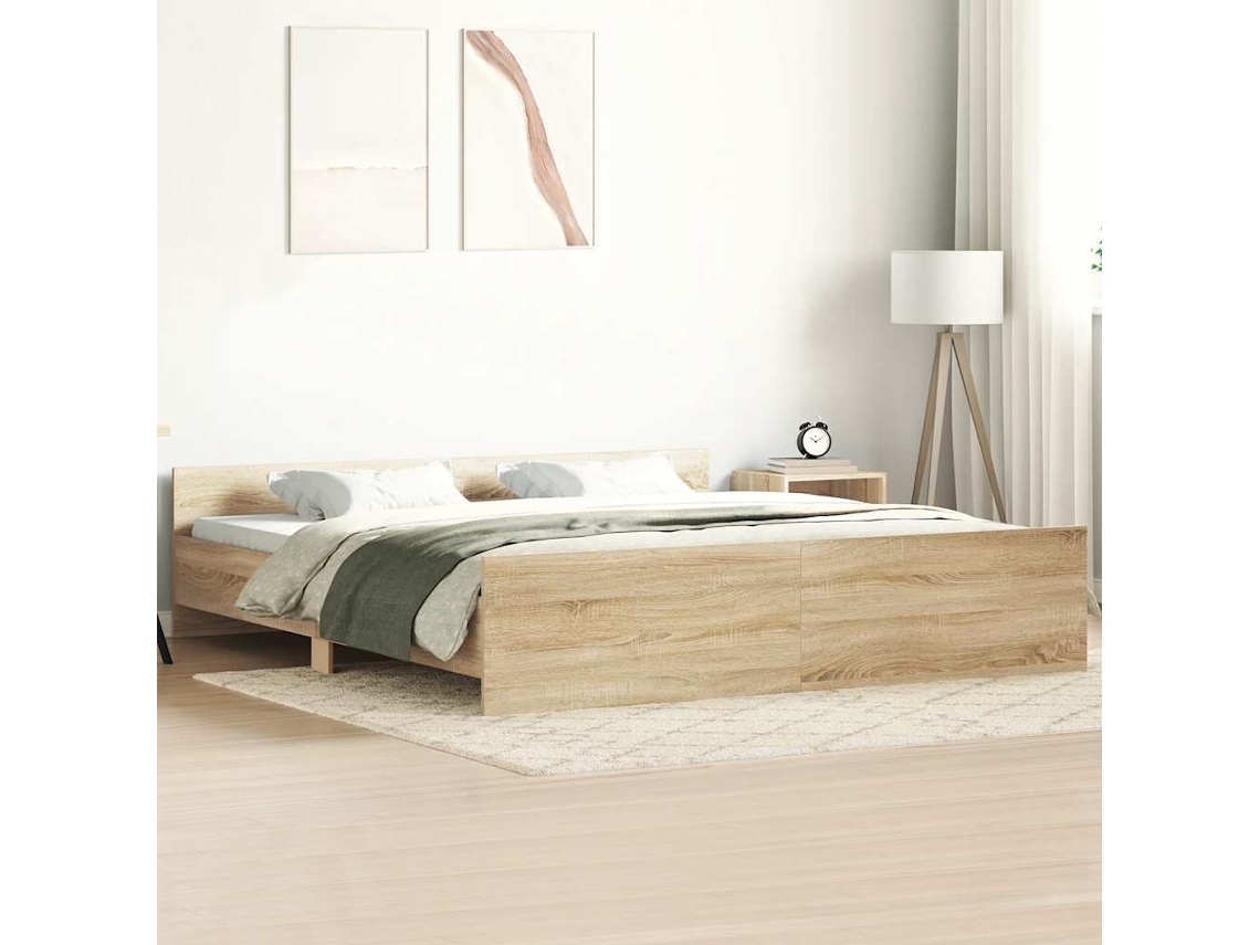 Vidaxl Estrutura Cama C/ Cabeceira/apoio Pés 160x200cm Carvalho Sonoma