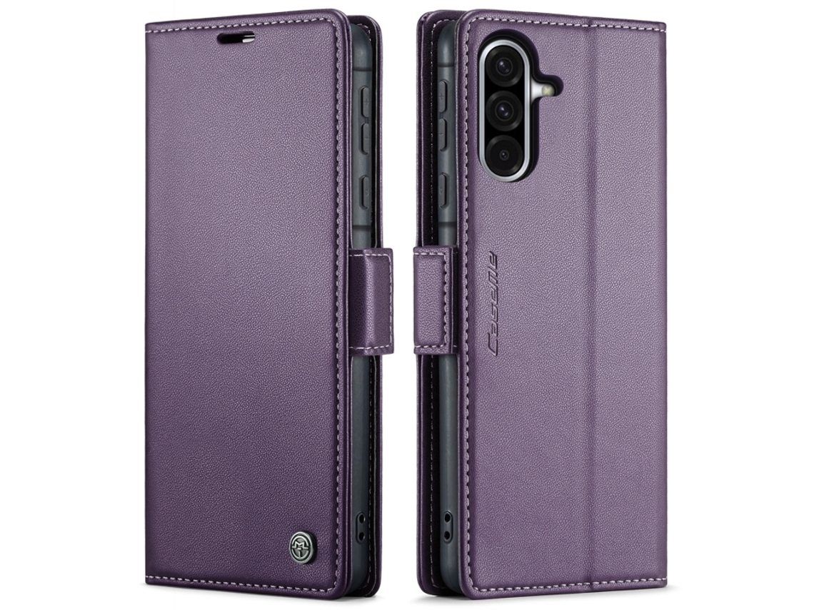 Capa Para Samsung Galaxy A56 De Couro Com Fecho Borboleta Textura De Lichia E Proteção Rfid Antirroubo Roxa