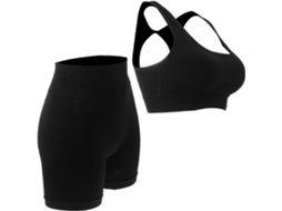 Conjunto De Roupa Esportiva Feminina Em Nylon Preto, Shorts Respiráveis E Elásticos, Ideal Para Corrida E Calça Legging.