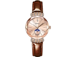 Lurelia Pulseira Para Relógio, Detalhes Com Strass, Fase Da Lua, Aço Inoxidável, Vidro Mineral, Resistente À Água, Rosa