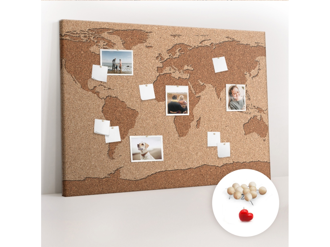 Painel De Cortiça Para Parede Mapa-múndi De Cortiça Para A Sala De Estar Espelharte (140x100 Cm)