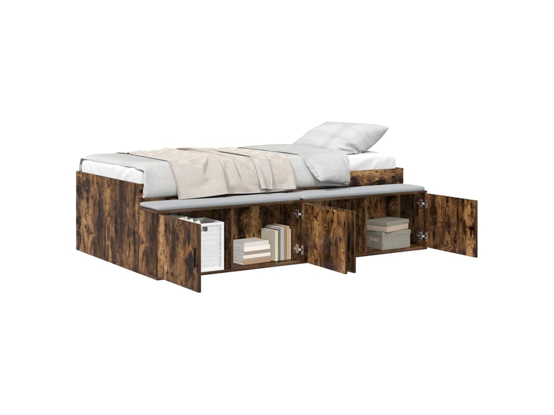 Conjunto de 2 Estruturas da Cama com Gaveta Carvalho Defumado em Madeira Processada 90x190 cm MAISON EXCLUSIVE