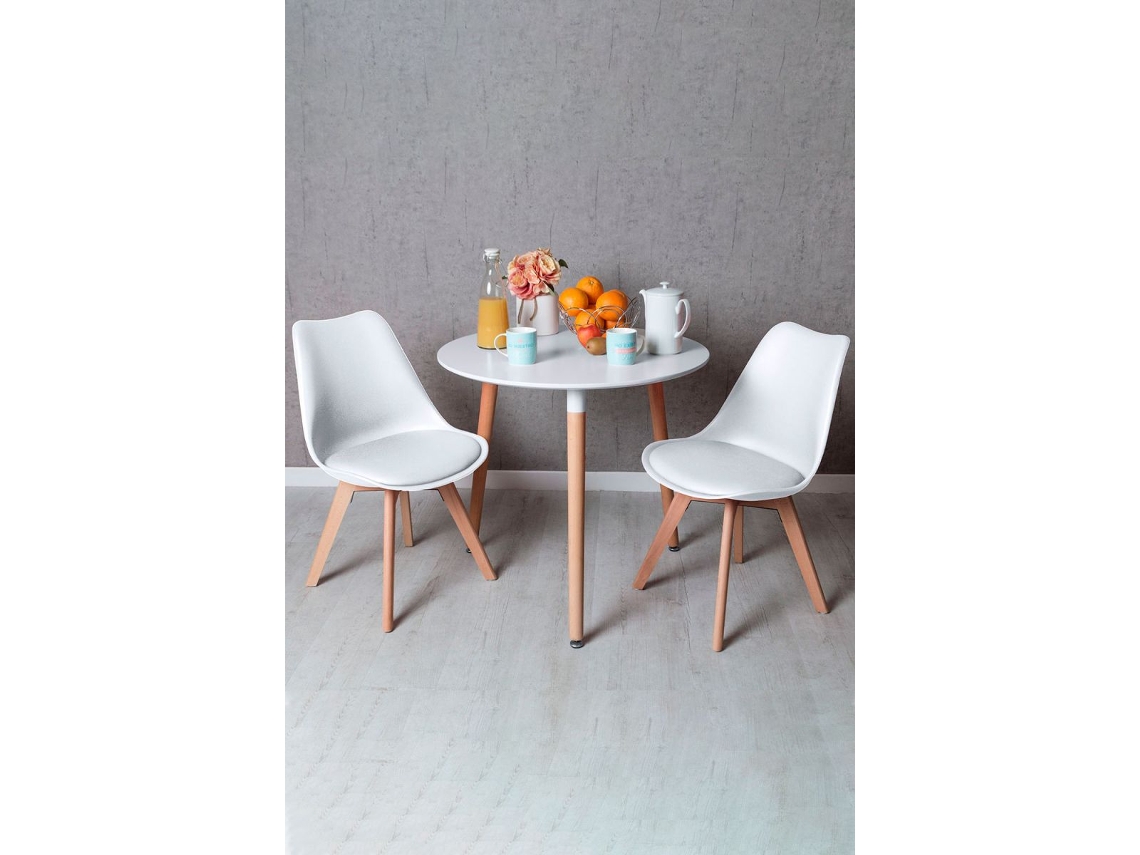 Conjunto Mesa Tower Redonda 80 Cm Branca E Pack 2 Cadeiras Synk Basic - Branco