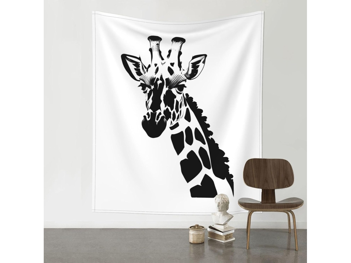 Tapeçaria Parede Com Girafa Em Preto E Branco, Medindo 60 X 51 Polegadas (aproximadamente 152 X 130 Cm), Com Textura Ao