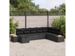 Vidaxl Conjunto De Sofá De Jardim Com Almofada Preto Vime Pe