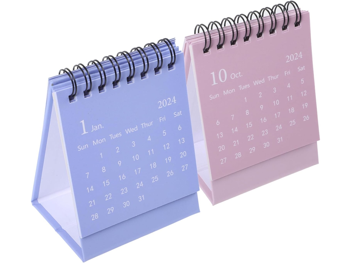 Conjunto De 2 Mini Calendários De Mesa Com Base Compacta E Design Moderno Para Escritório E Casa