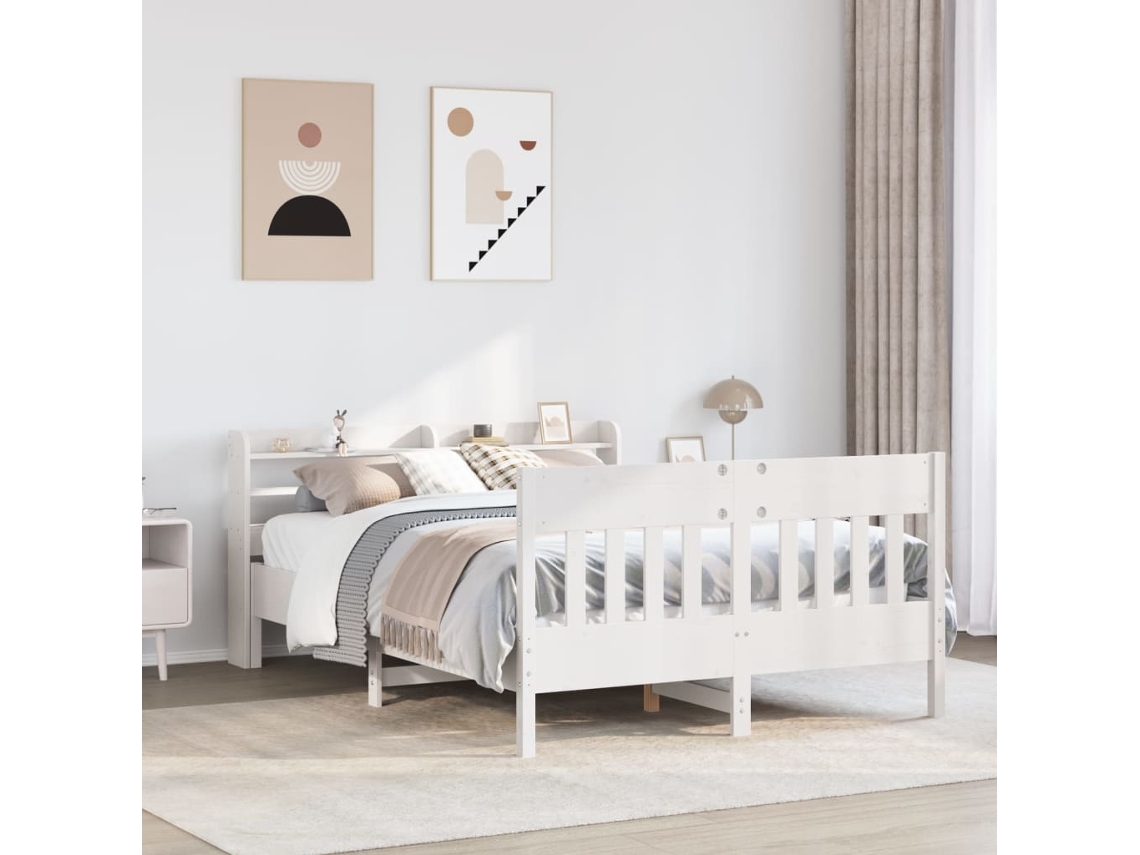 Vidaxl Cama Sem Colchão 150x200 Cm Madeira De Pinho Maciça Branco