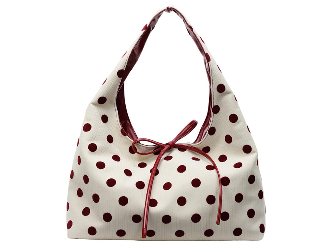 Bolsa AQUAFORGE Tote Grande com Laço, Estampa de Bolinhas, Versátil para Trabalho, Viagens e Uso Diário