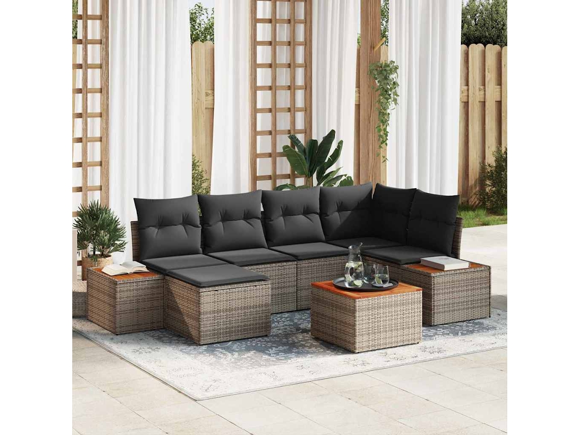 Vidaxl Conjunto De Sofá De Jardim 7 Unid. 6-número De Lugares Cinzeto