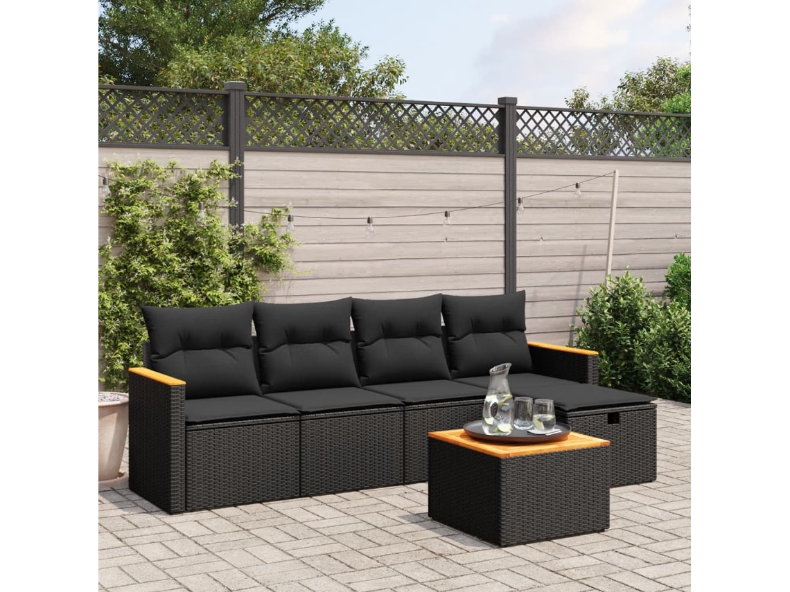 6 Pcs Conjunto Sofás De Jardimconjuntos Relax Jardimconjunto De Jantar C/ Almofadões Vime Pe Preto Cfw837404 Lovely Home