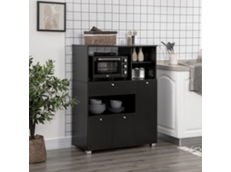 Buffet Cozinha Suporte Micro ondas 90x40x120 Cm Preto 2 Portas 1 Gaveta Prateleiras Utensílios Cozinha ZIWEI STORE