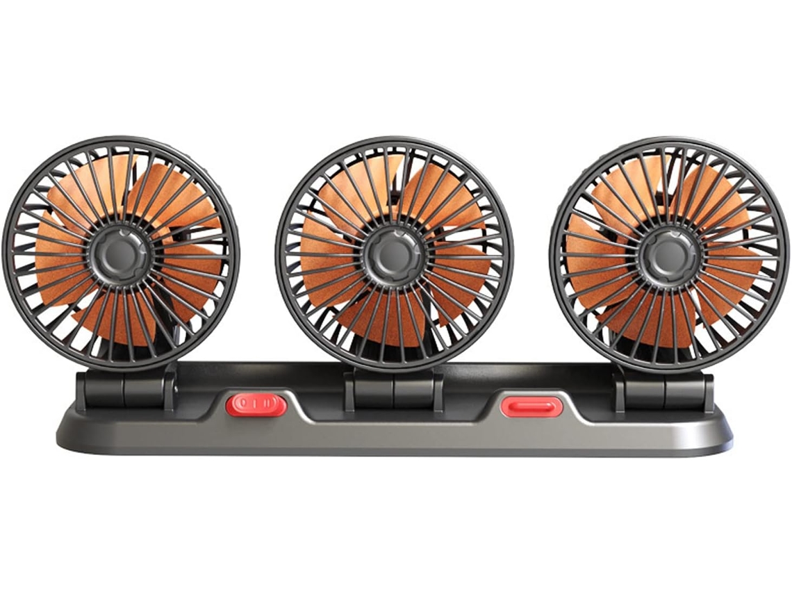 Ventilador Para Carro Com 2 Velocidades, Rotação De 360 Graus, Ajuste Para Cima E Baixo Três Cabeças De Ventilação