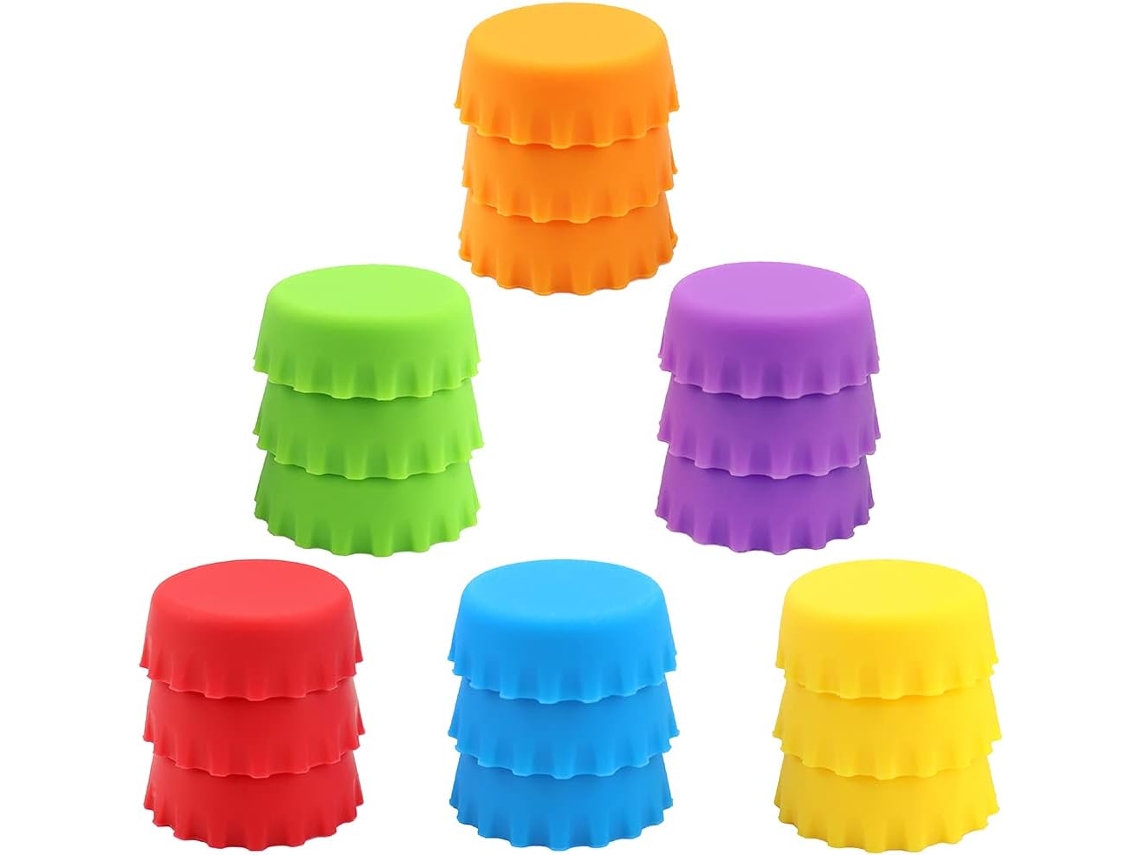 18 Tampas De Silicone Reutilizáveis ​​para Garrafas De Cerveja Artesanal, Refrigerante E Vinho, Multicoloridas