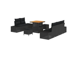 Conjunto 8 Conjunto De Sofá De Jardim Vidaxl Preto Vime Pe (239 X 62 X 85 Cm)