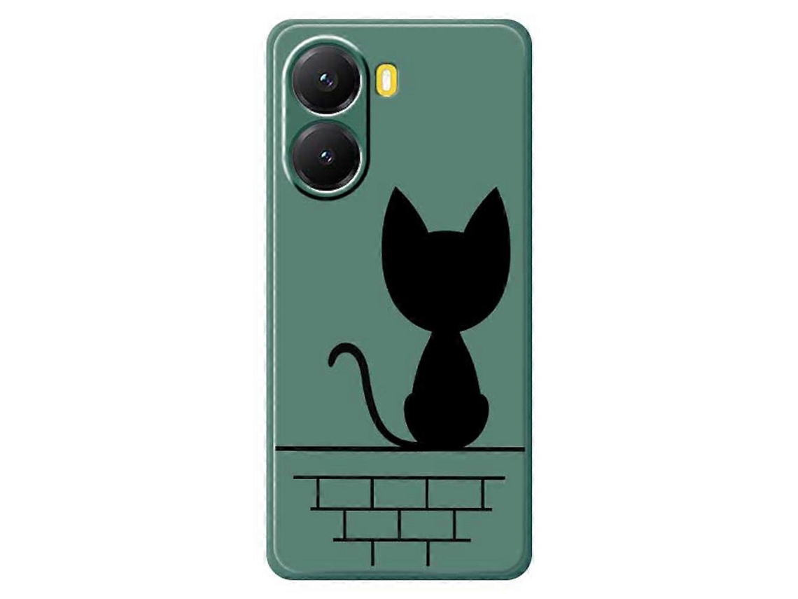 Capa Tkdaddy Para Xiaomi Redmi Turbo 4 5g / Poco X7 Pro 5g, Preta, Com Estampa De Gato Na Parede, Borda Reta, Tpu, Capa Traseira, Verde