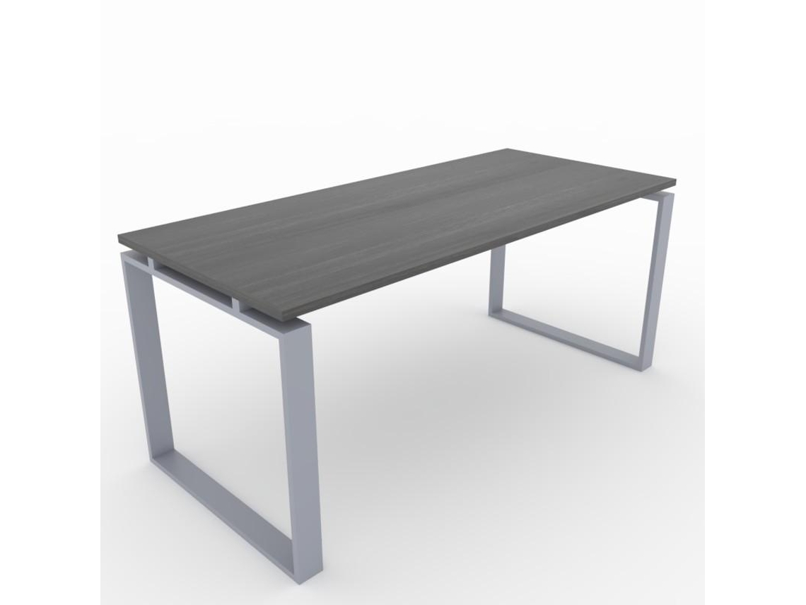 Secretária para Teletrabalho Escritório Casa Estrutura Fechada Cinzenta Prateada Tábua de Madeira Carvalho Ébano 200X80Cm Fabricado em Espanha OFICIT