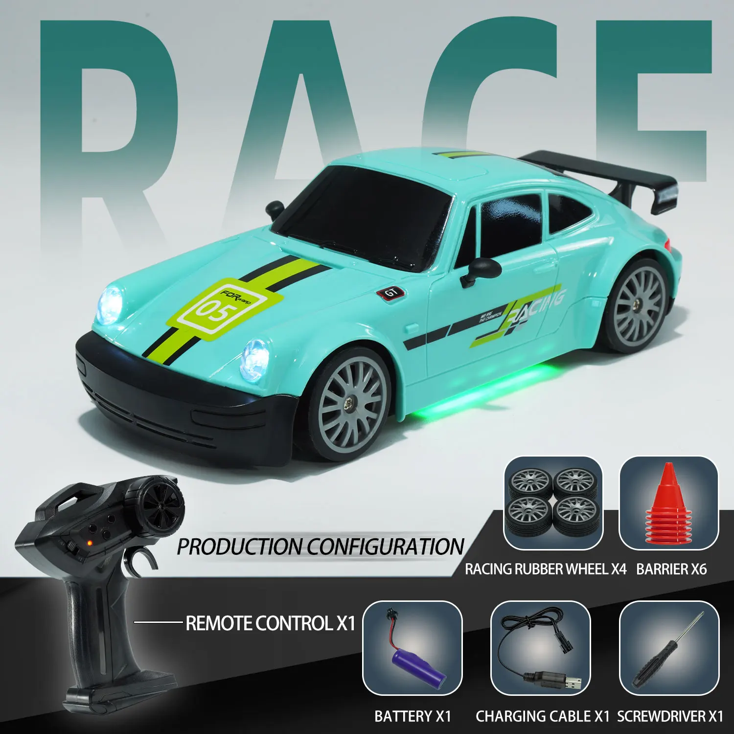 Carro de Corrida Off road Controlado por Rádio, Presente para Crianças, Brinquedo Elétrico em Miniatura MDUG (verde)