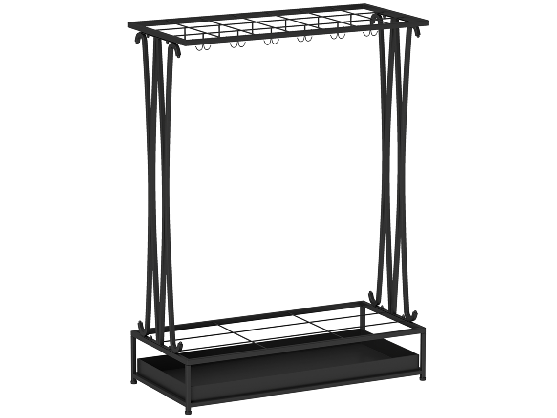 Suporte Para Guarda Chuvas De Aço Retangular Com 24 Ganchos, 21 Furos, Bandeja Coletora De Água Removível Para Bengalas E Guarda Chuvas 50 X Hvorstur