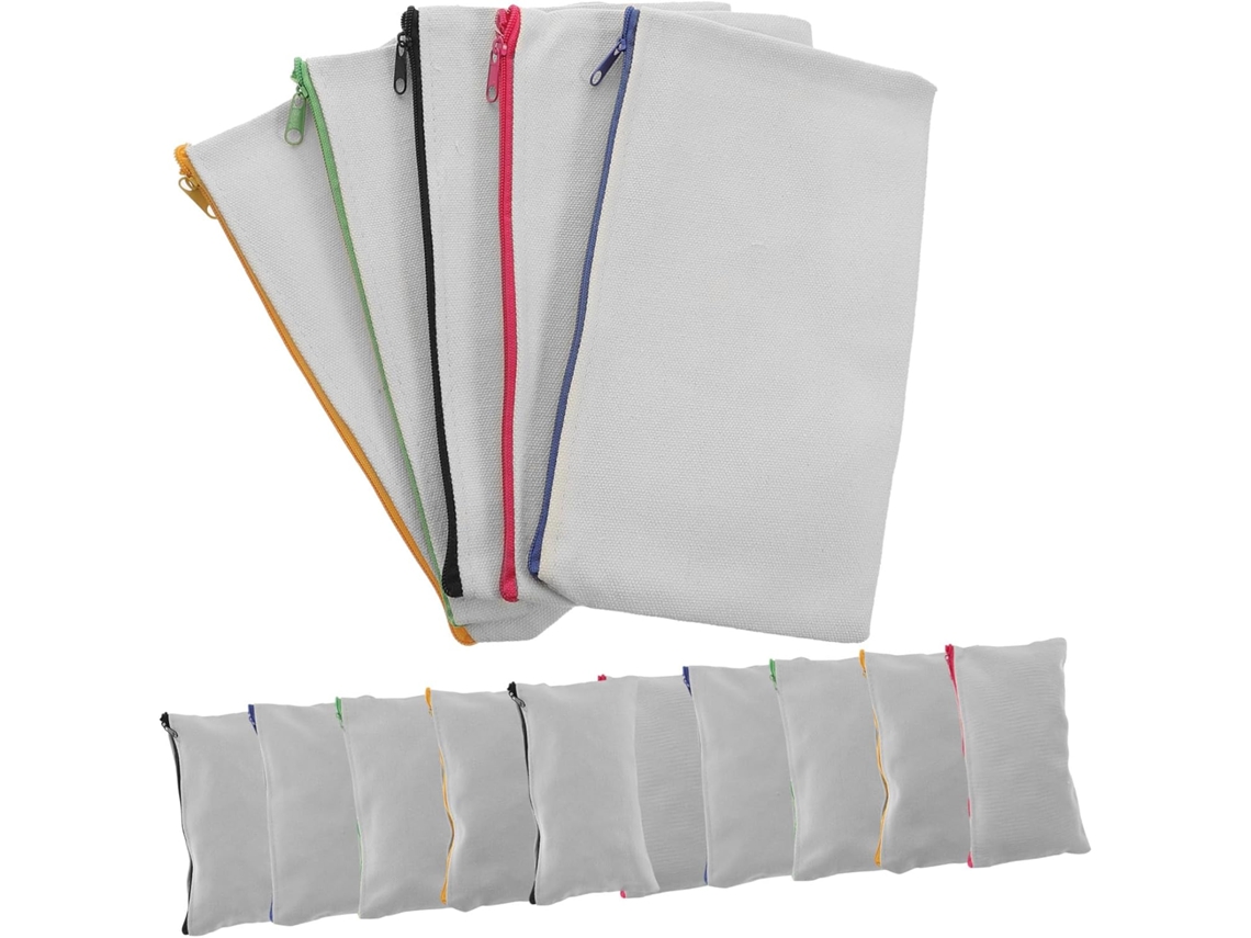 Alipis Estojo de Maquiagem e Lápis Personalizável Lona com Zíper, 15 Peças, Bolsa Armazenamento, Branco para S