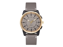 Relógio masculino casual analógico de quartzo com pulseira de couro PU cinza.