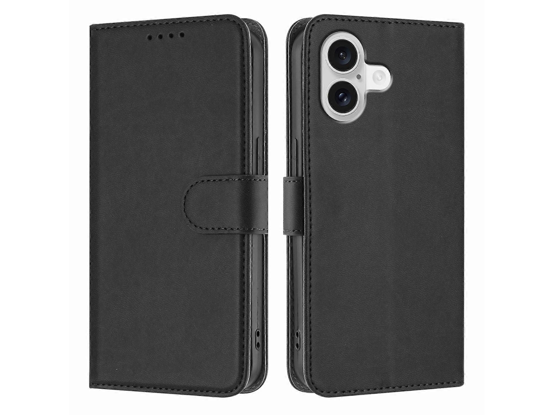 Capa De Couro Para Iphone 17, Cor Sólida, Com Carteira Inclusa (preta)