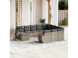 11 Pcs Conjunto Sofás De Jardim C/ Almofadões Vime Pe Cinza Dkd Home Decor